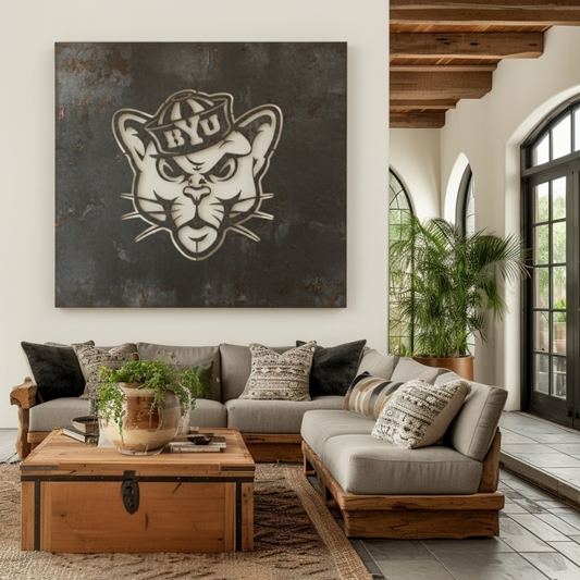 The BYU Cat - Metal Wall Art- Square Slate