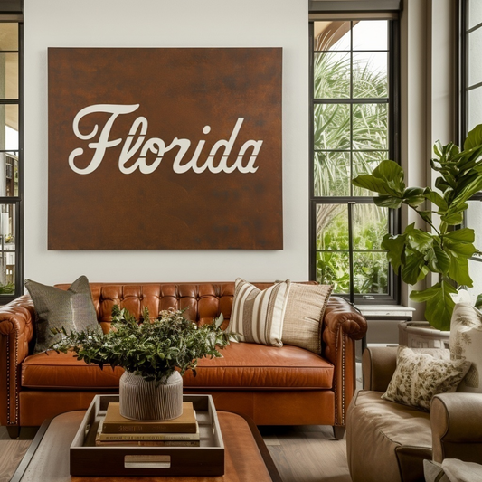 The Cursive Florida - Metal Wall Art- Square Umber