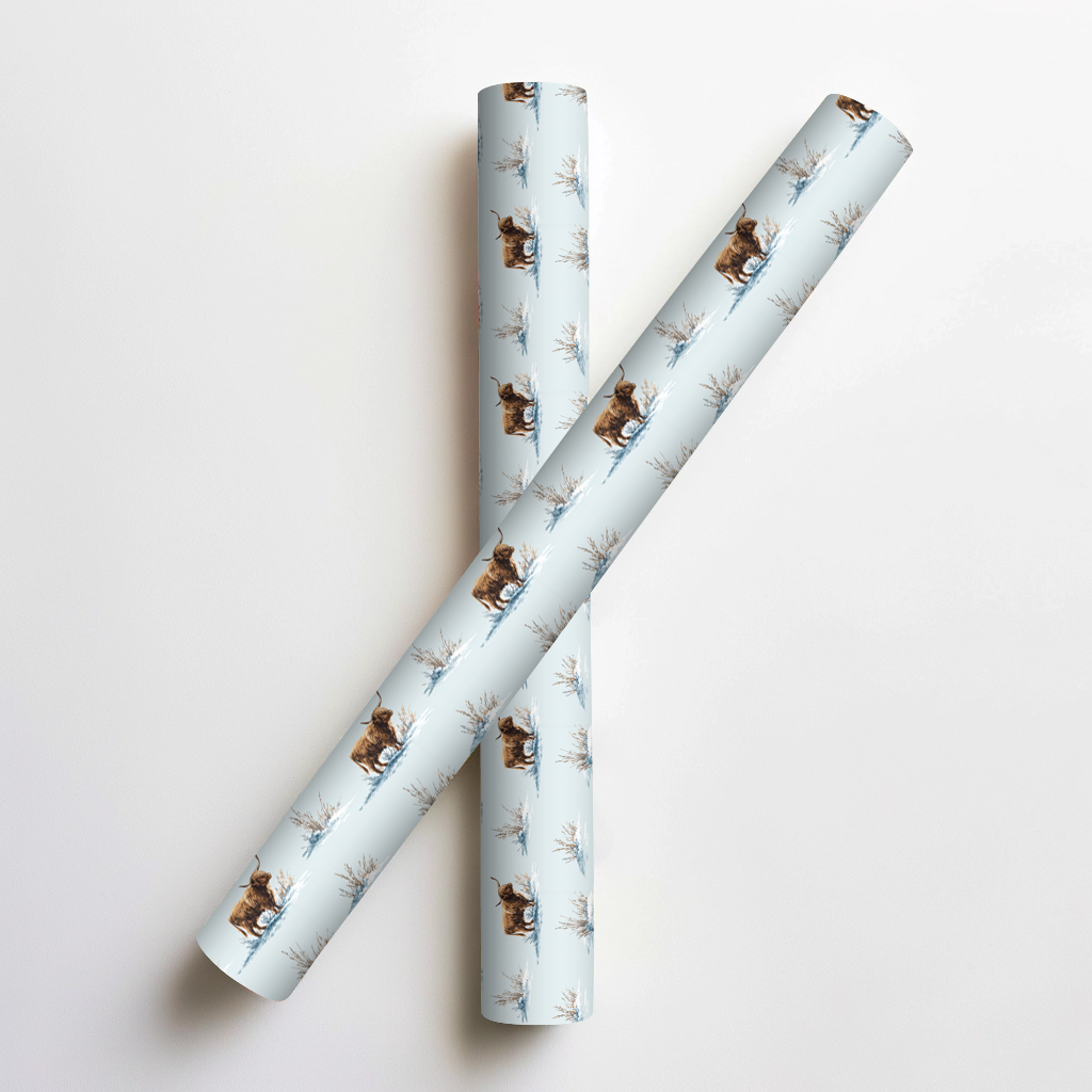 Cabin Christmas Cow Wrapping Paper