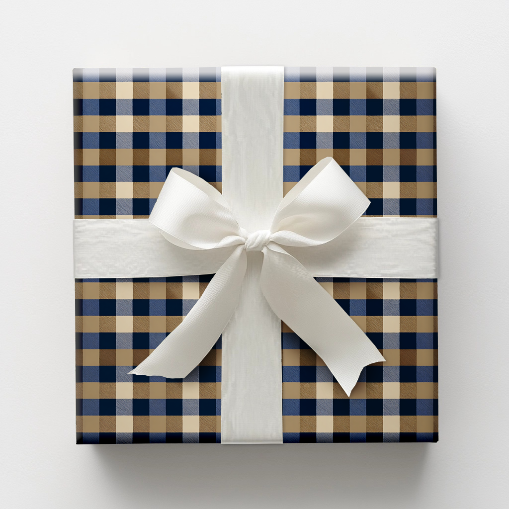 Blue Gingham Crest Wrapping Paper
