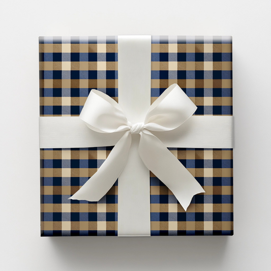 Blue Gingham Crest Wrapping Paper