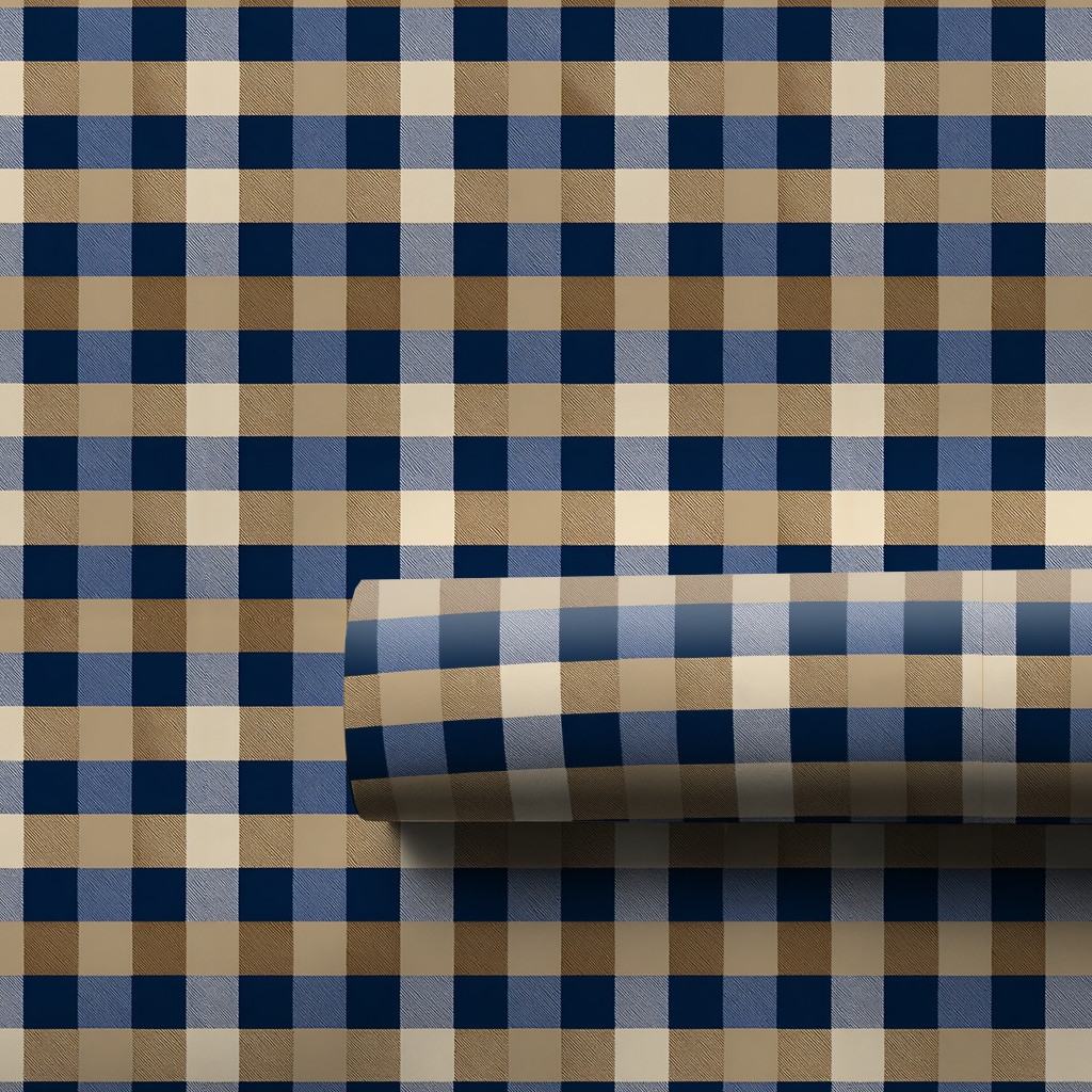 Blue Gingham Crest Wrapping Paper