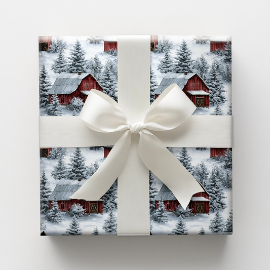 Red Barn Snow Wrapping Paper