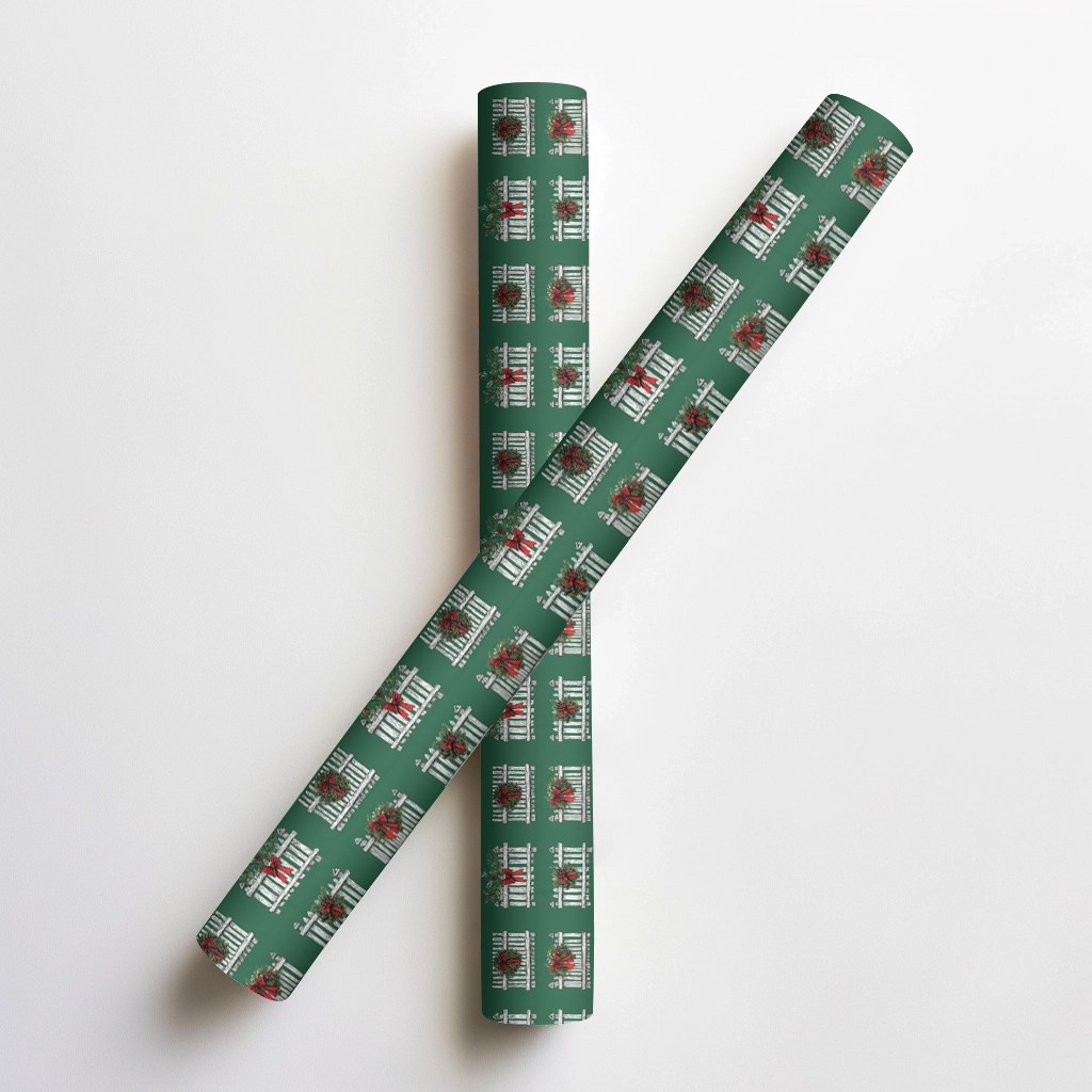 White Picket Christmas Wrapping Paper