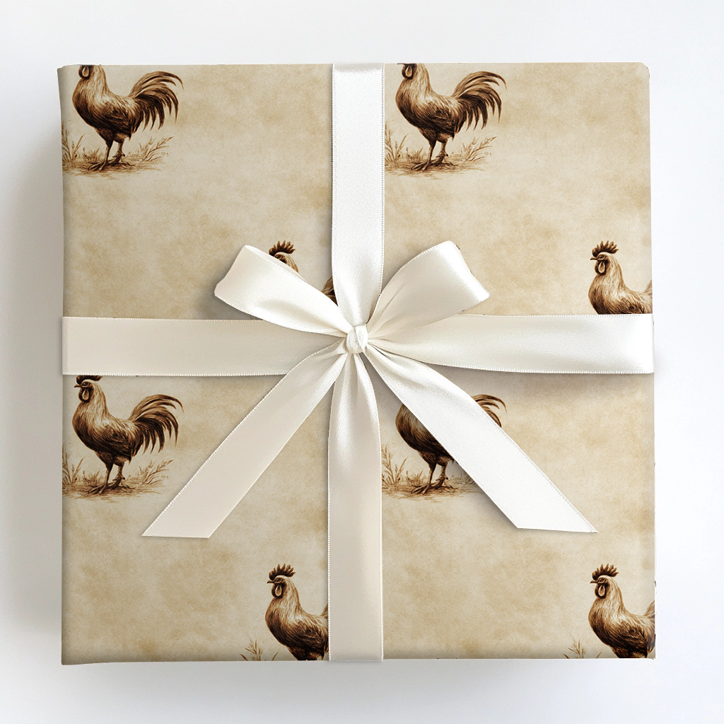 Rooster Brown Wrapping Paper