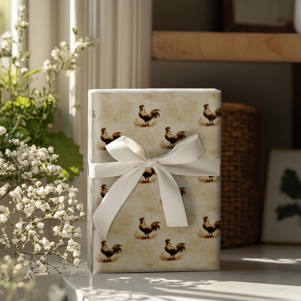 Rooster Brown Wrapping Paper