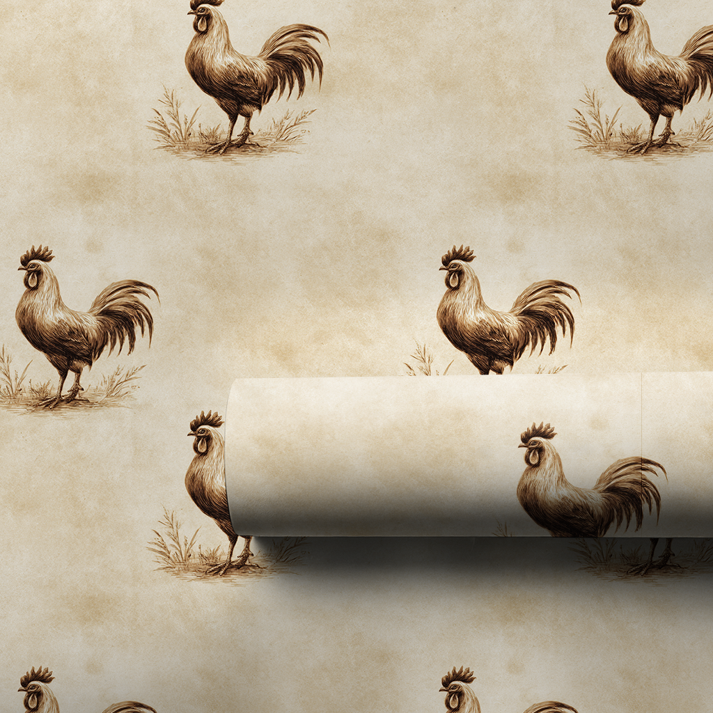 Rooster Brown Wrapping Paper