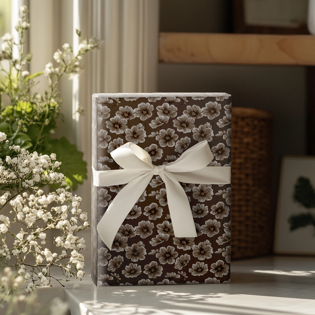 Blooms of Brown Wrapping Paper