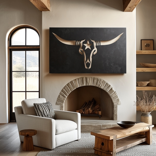 The Black Lone Star Longhorn - Metal Wall Art
