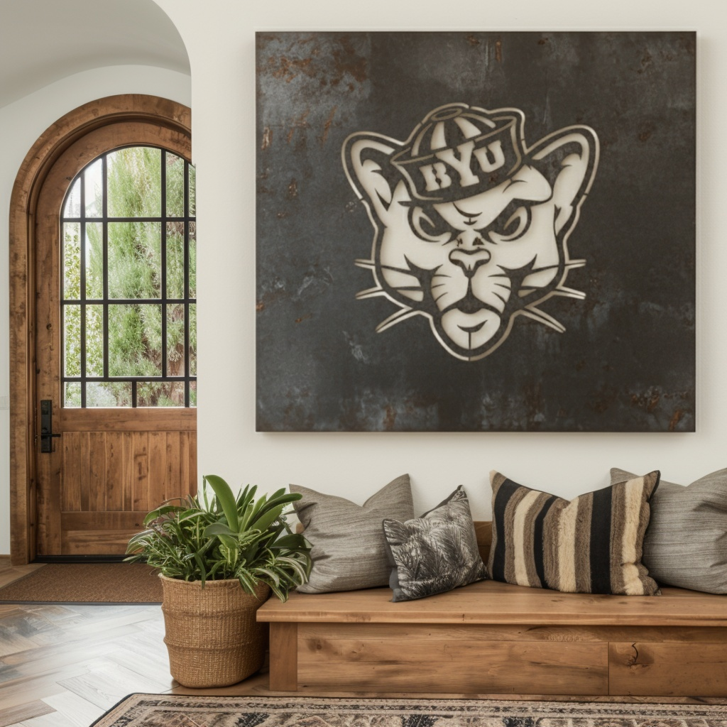 The BYU Cat - Metal Wall Art- Square Slate