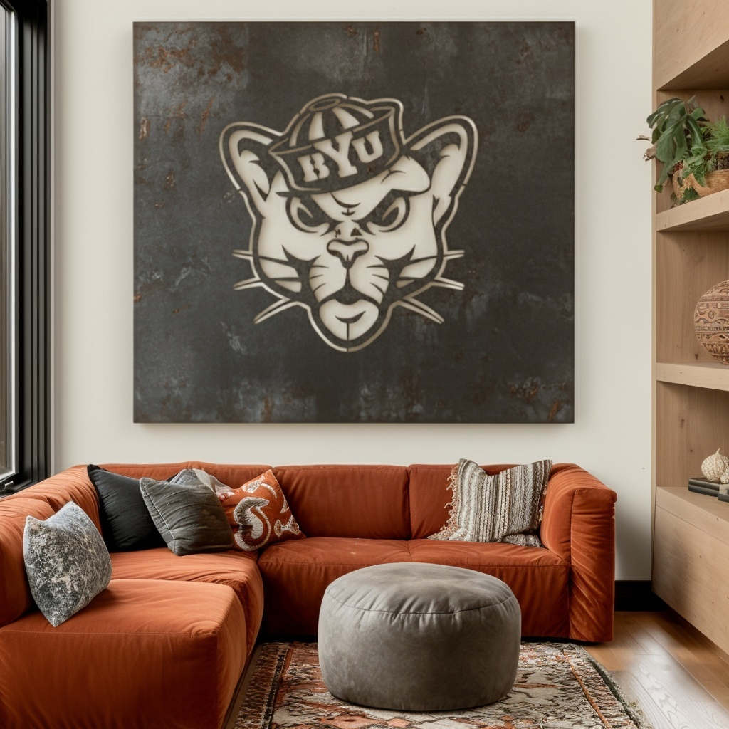 The BYU Cat - Metal Wall Art- Square Slate