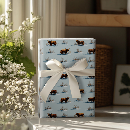 Cabin Christmas Cow Wrapping Paper