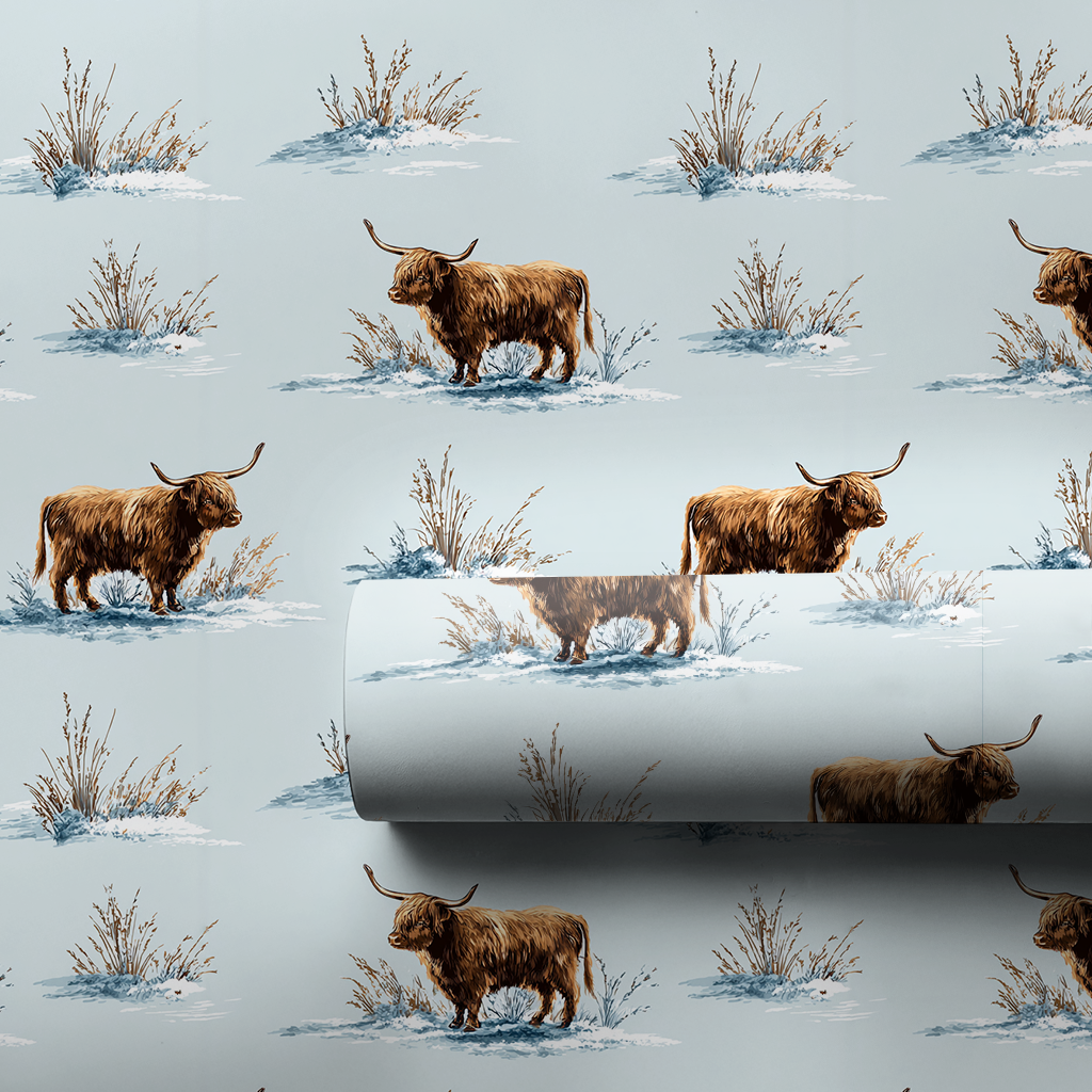 Cabin Christmas Cow Wrapping Paper