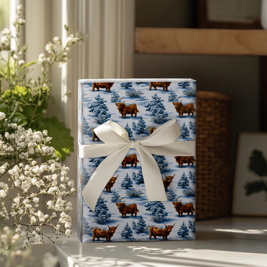 Bluebonnet Blizzard Cow Wrapping Paper