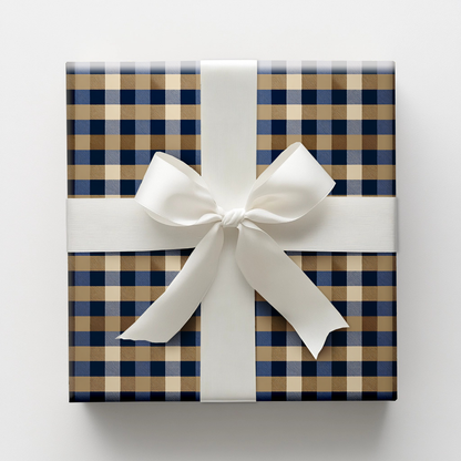Blue Gingham Crest Wrapping Paper