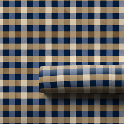 Blue Gingham Crest Wrapping Paper