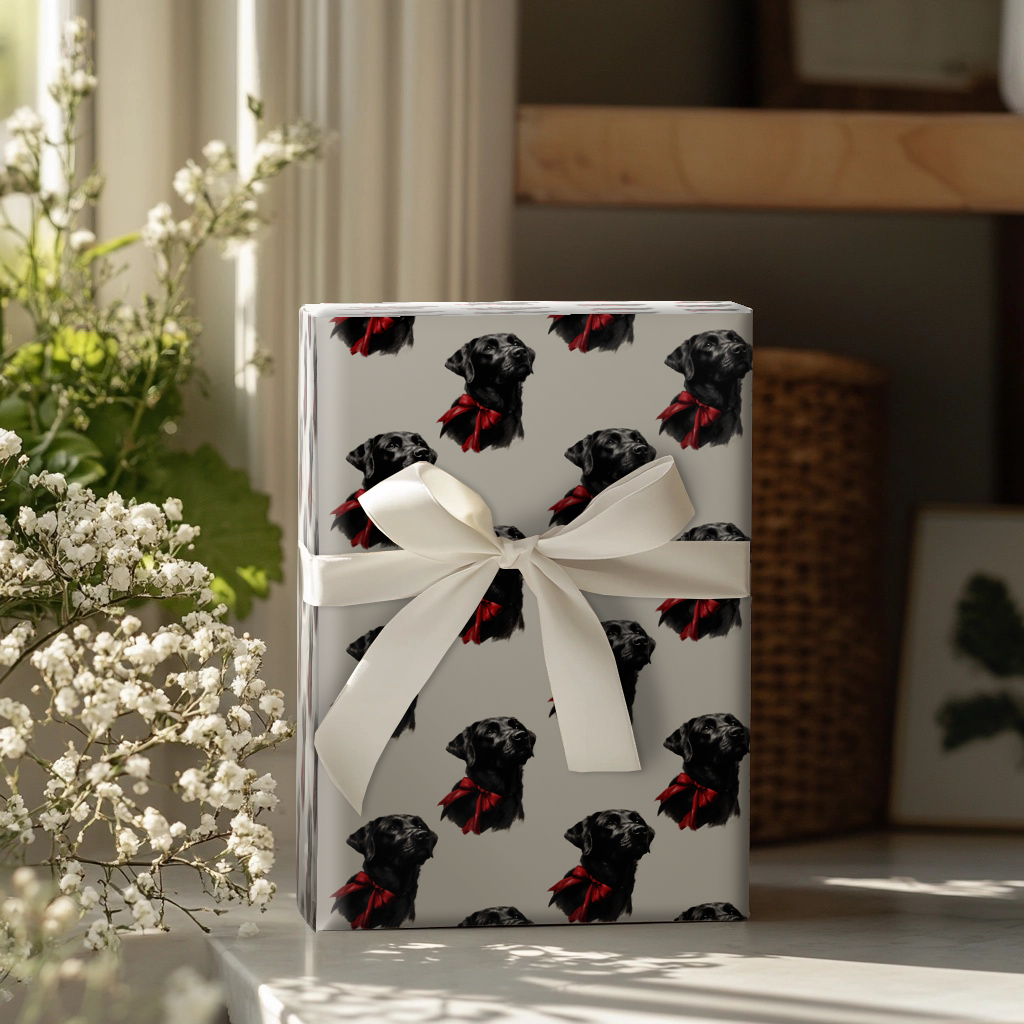 Black Lab Bow Wrapping Paper