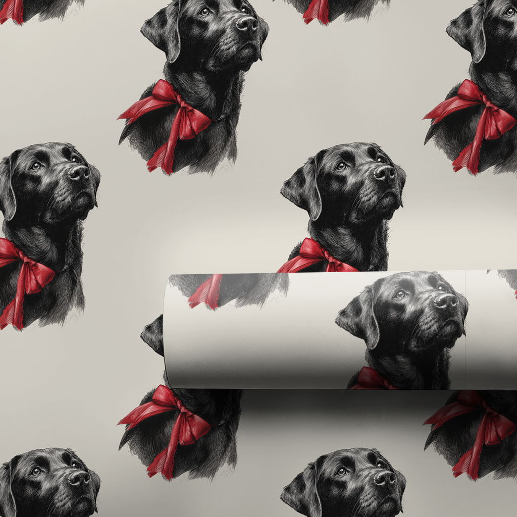 Black Lab Bow Wrapping Paper