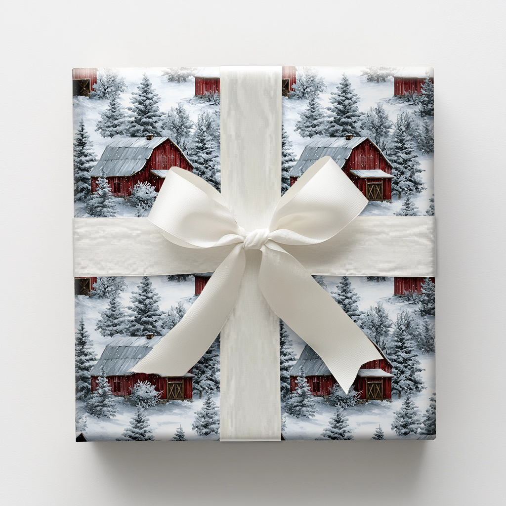 Red Barn Snow Wrapping Paper