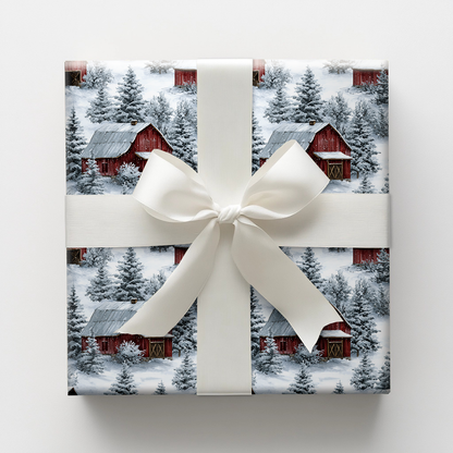Red Barn Snow Wrapping Paper