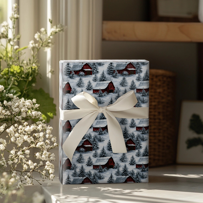 Red Barn Snow Wrapping Paper