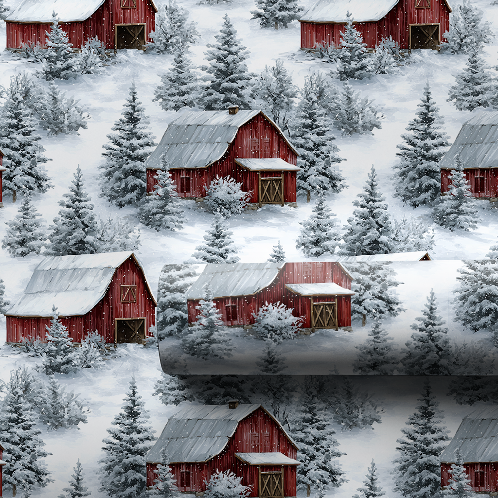 Red Barn Snow Wrapping Paper