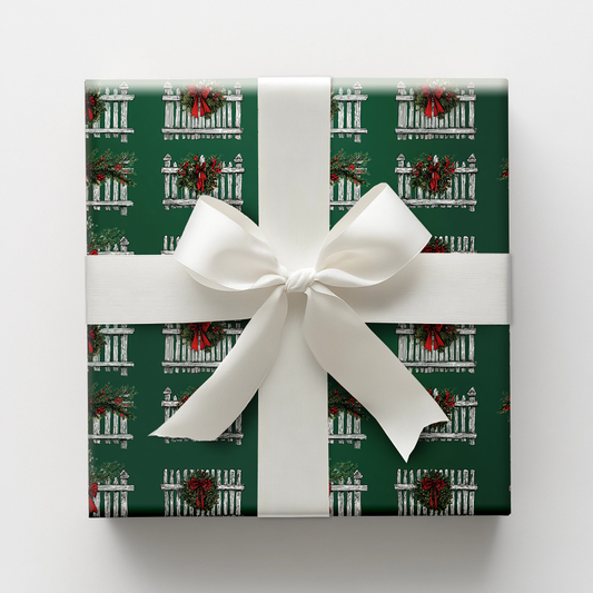 White Picket Christmas Wrapping Paper