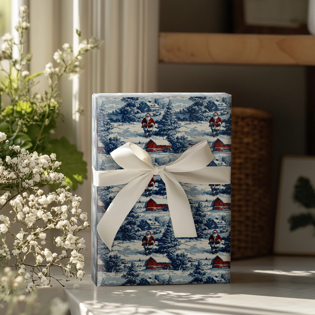 Blue Santa Wrapping Paper