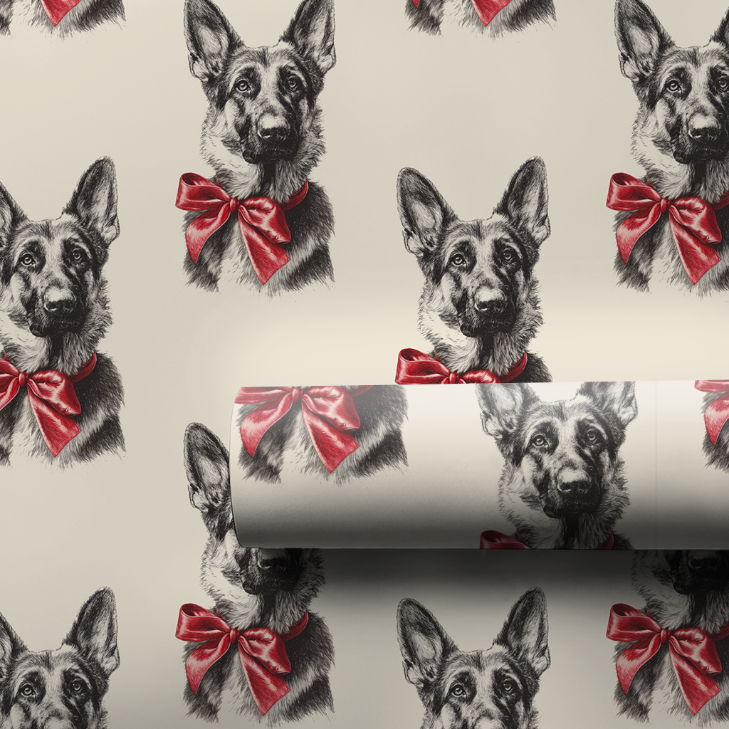 German Shepherd Bow Wrapping Paper