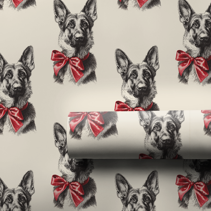 German Shepherd Bow Wrapping Paper