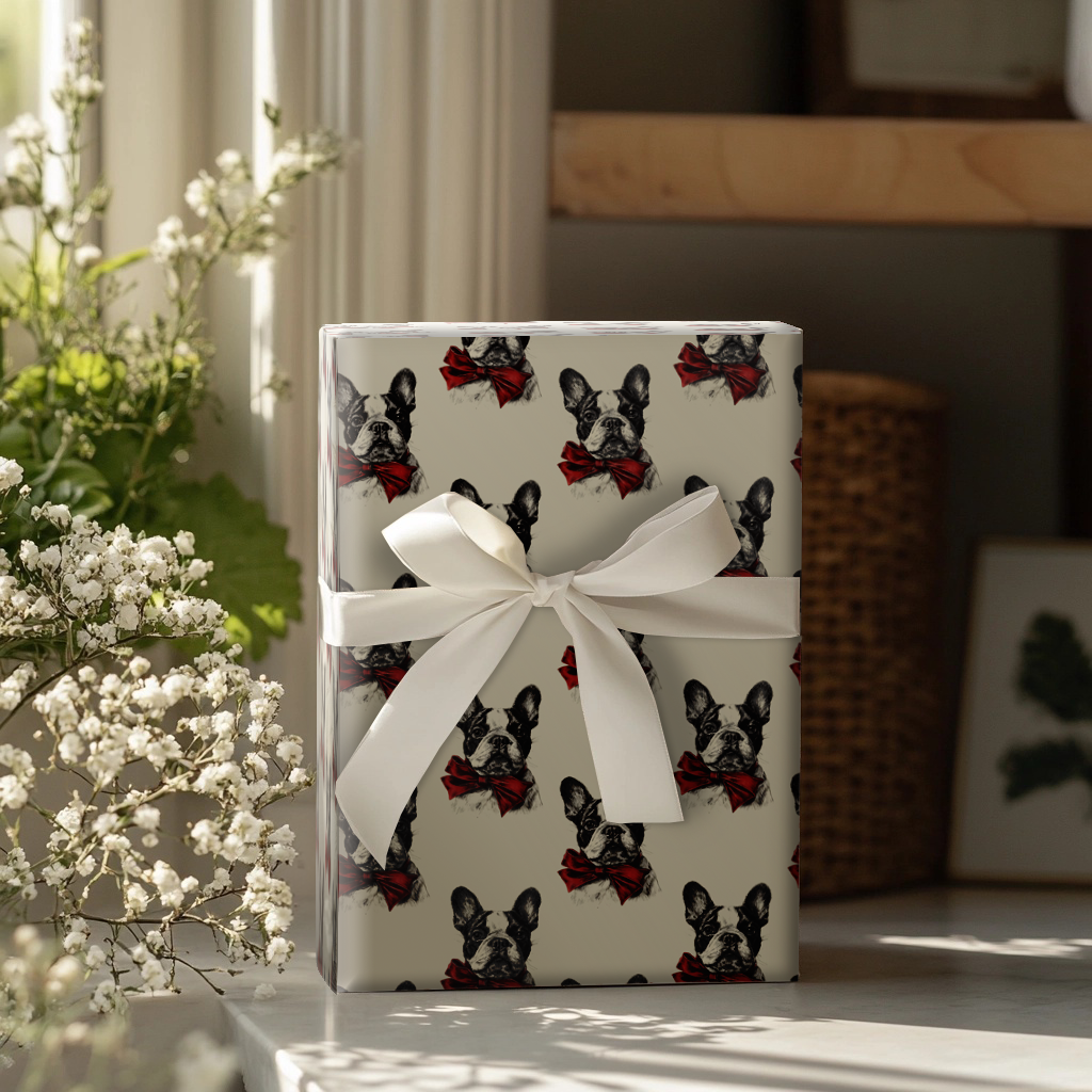 Frenchie Bow Wrapping Paper