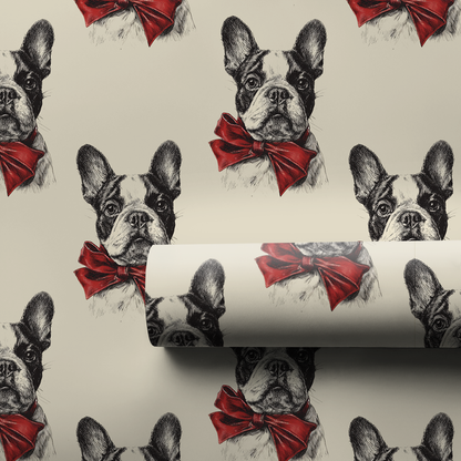 Frenchie Bow Wrapping Paper