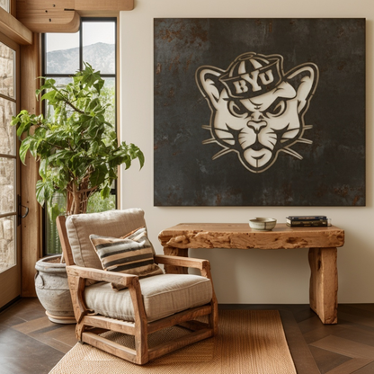 The BYU Cat - Metal Wall Art- Square Forge
