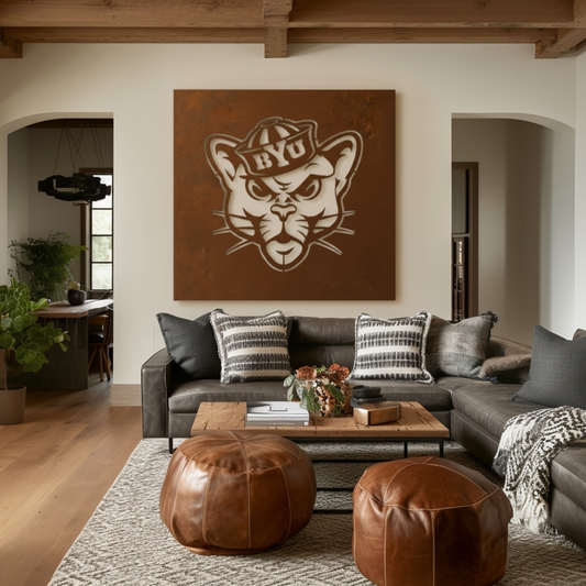 The BYU Cat - Metal Wall Art - Square Umber