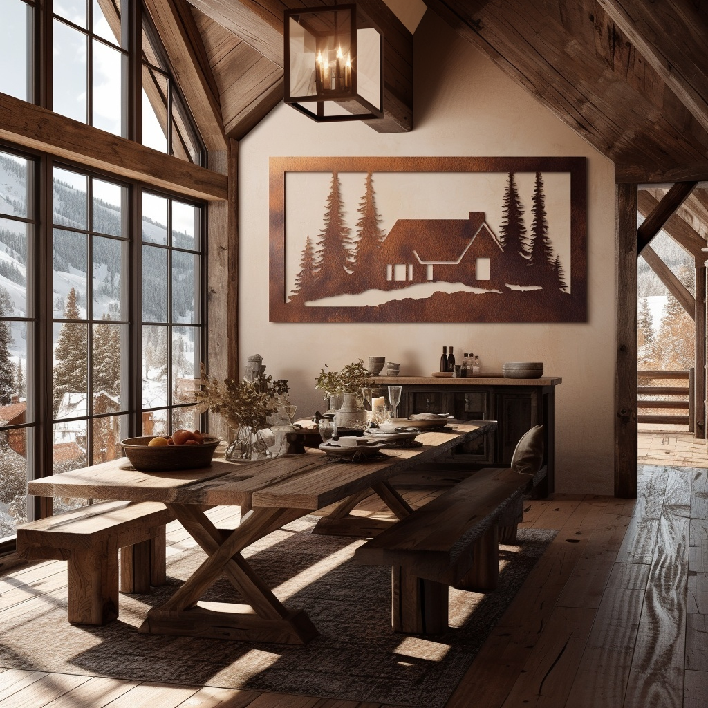 The Snowy Cabin - Metal Wall Art