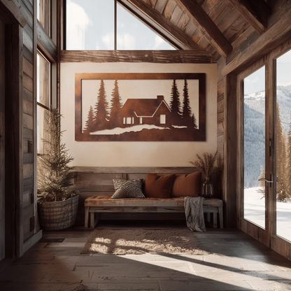 The Snowy Cabin - Metal Wall Art