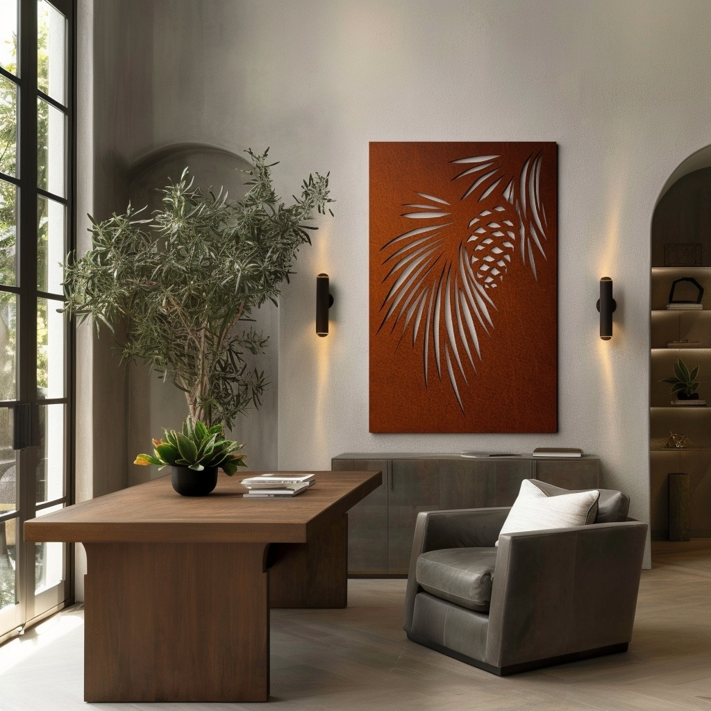 The Maine White Pine Cone and Tassel - Metal Wall Art